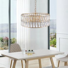 Modern Crystal Drum Chandelier, 6-Light Pendant Lighting Fixture with Golden Metal Frame for Living Room, Dining Room