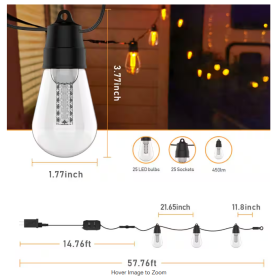 25-light 48ft Outdoor Plug-in Integrated LED Edison String Lights with Dimmer Timer, Bluetooth App Control