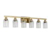 Golden 6-Light Vanity Light with Clear Glass Shades, Modern Iron Metal Bathroom Wall Fixture for Mirror