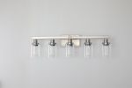 Modern 5-Light Bathroom Vanity Light Fixture - Brushed Nickel Finish with Clear Glass Shades, Perfect for Bathroom, Vanity