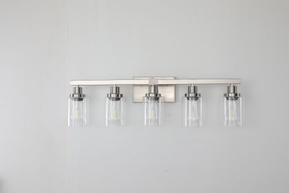 Modern 5-Light Bathroom Vanity Light Fixture - Brushed Nickel Finish with Clear Glass Shades, Perfect for Bathroom, Vanity