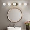 Modern Minimalist Bathroom Vanity Light, LED 5 Bulb Frosted Glass Shades, Wall Mounted Decorative Lighting Fixture