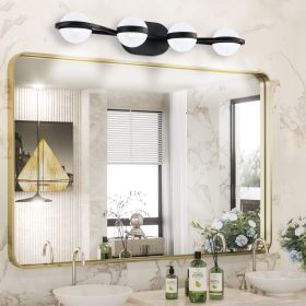 Modern Minimalist Bathroom Vanity Light, LED 4 Bulb Frosted Glass Shades, Wall Mounted Decorative Lighting Fixture