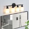 Modern 4-Light Vanity Bathroom Mirror Light, Frosted White Glass with Black Iron Frame, Contemporary Wall Sconce for Bedroom, Bathroom