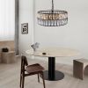 Modern Crystal Drum Chandelier, 6-Light Pendant Lighting Fixture with Black Metal Frame for Living Room, Dining Room, and Bedroom (Bulbs Not Included)