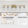 Golden 6-Light Vanity Light with Clear Glass Shades, Modern Iron Metal Bathroom Wall Fixture for Mirror