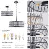 Modern Crystal Drum Chandelier, 6-Light Pendant Lighting Fixture with Black Metal Frame for Living Room, Dining Room, and Bedroom (Bulbs Not Included)