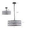 Modern Crystal Drum Chandelier, 6-Light Pendant Lighting Fixture with Black Metal Frame for Living Room, Dining Room, and Bedroom (Bulbs Not Included)