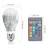 9W LED Light Bulb E27 RGB Lamp Bulb 16 Colors Changable 24-key IR Remote Control