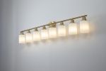 8-Light Golden Bathroom Vanity Light Fixture, Frosted Glass Shades, Modern Wall Mounted Lighting (No Bulbs)