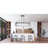 6 Light Rectangle Chandelier Contemporary Farmhouse Linear Pendant Lighting Black Industrial Vintage Kitchen Island Metal Cage Ceiling Light Fixture