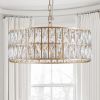 Modern Crystal Drum Chandelier, 6-Light Pendant Lighting Fixture with Golden Metal Frame for Living Room, Dining Room