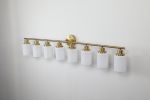 8-Light Golden Bathroom Vanity Light Fixture, Frosted Glass Shades, Modern Wall Mounted Lighting (No Bulbs)