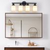 Modern 4-Light Vanity Bathroom Mirror Light, Frosted White Glass with Black Iron Frame, Contemporary Wall Sconce for Bedroom, Bathroom