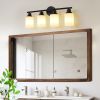 Modern 4-Light Vanity Bathroom Mirror Light, Frosted White Glass with Black Iron Frame, Contemporary Wall Sconce for Bedroom, Bathroom