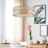 Modern Crystal Drum Chandelier, 6-Light Pendant Lighting Fixture with Golden Metal Frame for Living Room, Dining Room