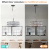 Modern Crystal Drum Chandelier, 6-Light Pendant Lighting Fixture with Black Metal Frame for Living Room, Dining Room, and Bedroom (Bulbs Not Included)