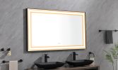 96in. W x48 in. H Framed LED Single Bathroom Vanity Mirror in Polished Crystal Bathroom Vanity LED Mirror with 3 Color Lights Mirror for Bathroom Wall