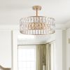 Modern Crystal Drum Chandelier, 6-Light Pendant Lighting Fixture with Golden Metal Frame for Living Room, Dining Room