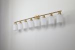 8-Light Golden Bathroom Vanity Light Fixture, Frosted Glass Shades, Modern Wall Mounted Lighting (No Bulbs)