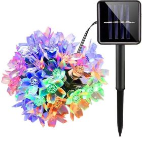 Solar Cherry Blossom Light String LED Peach Blossom Decorative Lights Christmas Festival Courtyard Transparent Flower Light Belt (Color: Multi Color, size: 5m/16.4ft 20 Lights Solar)